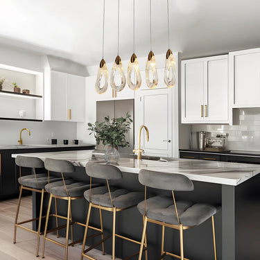  Brass Kitchen Island Pendant Light with Teardrop Glass