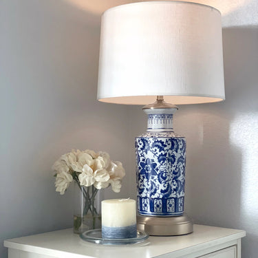 Elaine Chinoiserie Cordless Blue Porcelain Table Lamp | Portable Light