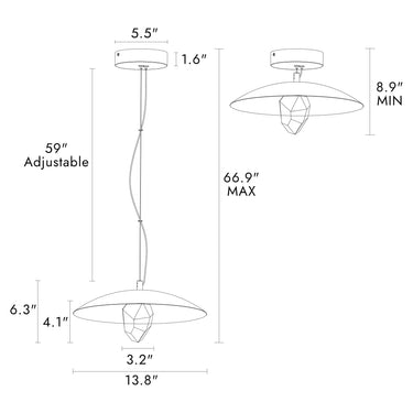 Adjustable height black and brass pendant light with 59" cord