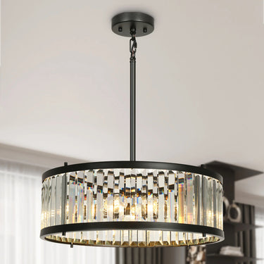 Black Drum Crystal Chandelier, Modern 6-Light, 24" Elvira