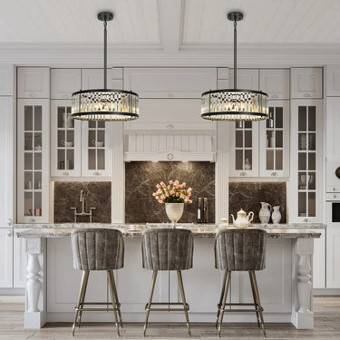 Elvira 6-Light Crystal Chandelier with Black Drum Shade - 24" 