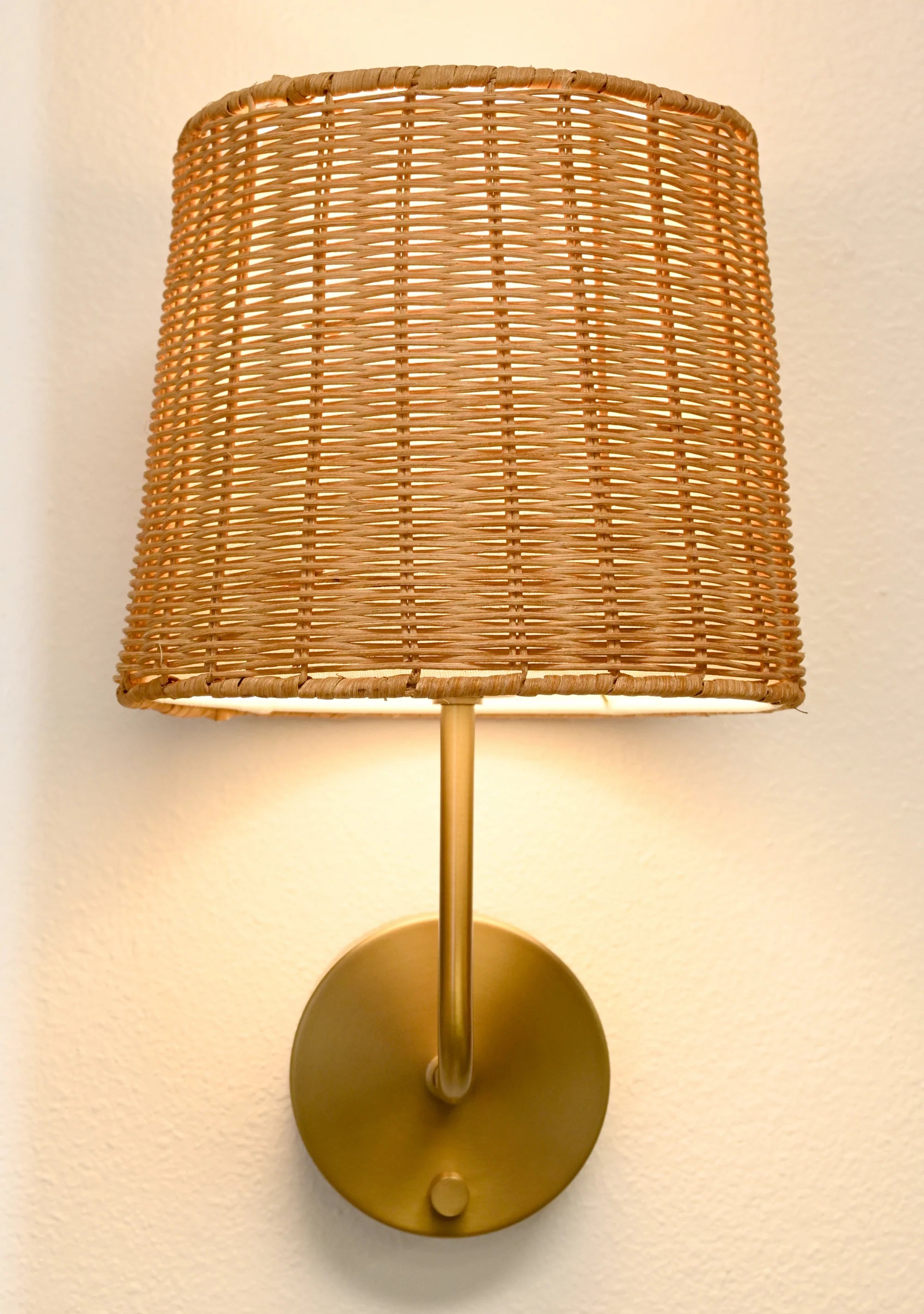 Emily Cordless Wall Sconce Antique Brass Rattan Shade