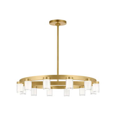 Visual Comfort Esfera chandelier installed in modern dining room interior in brass finish