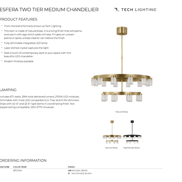 Contemporary two-tier chandelier KWCH19827 for dining room lighting - Black or Brass finish