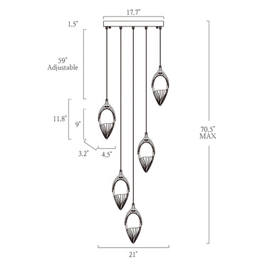 Evacampbell 5-Light 21" Gold Cluster LED Chandelier - Energy-Efficient & Modern 