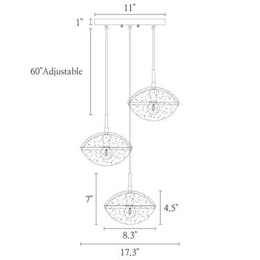 17" Evangeline 3-Light Modern Chandelier in Black and Brass with Textured Glass Shades
