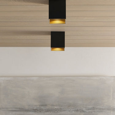 Visual Comfort Exo 6" LED, sleek hallway downlight, adjustable beam in Black/Gold finish.