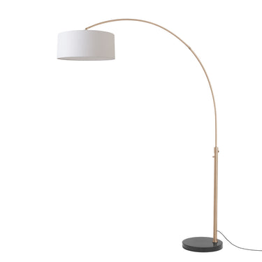 Nova Float 92" Arc Floor Lamp in White shade, Weathered Brass body, Black base, photo 2