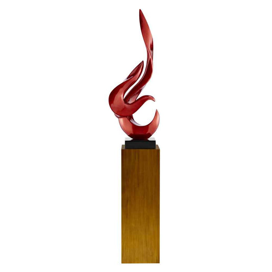 Finesse Decor Metallic Red Flame Floor Sculpture With Wood Stand 65" Tall