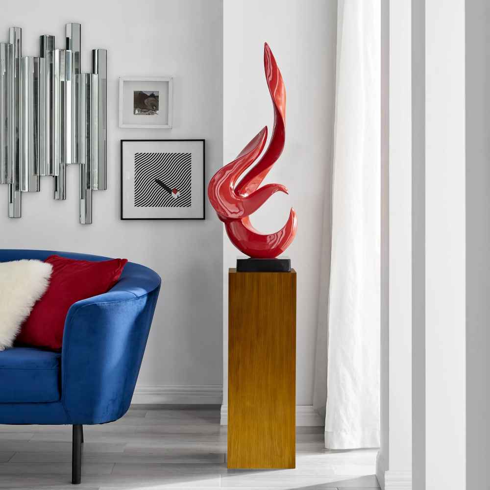 Finesse Decor Red Flame Floor Sculpture With Wood Stand 65" Tall