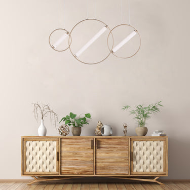 ET2 Flare ring tube pendant in Black / Soft Gold, lifestyle view 1