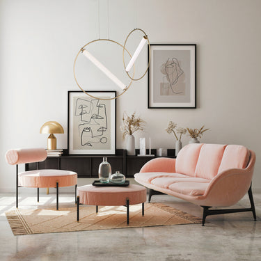 ET2 Flare ring tube pendant in Black / Soft Gold, lifestyle view 2