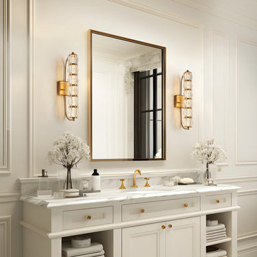 Cylinder Wall Lamp with Gold Finish and Crystal Accents - Bathroom Luxurious Light