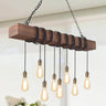 farmhouse linear chandelier with wood frame and matte black metal canopy for kitchen island lighting