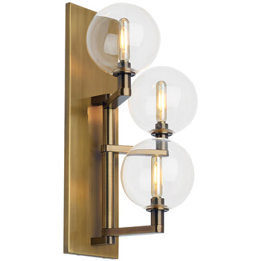 Modern 3-light wall sconce by Visual Comfort with globe shades in brass finish