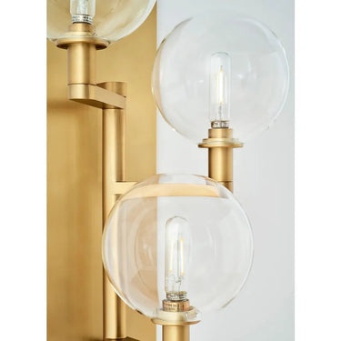 Triple globe wall sconce with sleek metal frame for contemporary commercial interiors