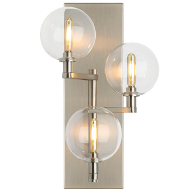 Modern wall light fixture with clear globe shades for bathrooms, bedrooms, and entryways