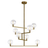 Aged Brass Gambit Chandelier, 8 Layered Glass Globes, Visual Comfort Modern Dining Room Lighting