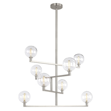 Satin Nickel Gambit Chandelier, 8 Light Modern Globe Pendant ideal for Foyer or Entryway, Dining Area and Kitchen Island installations