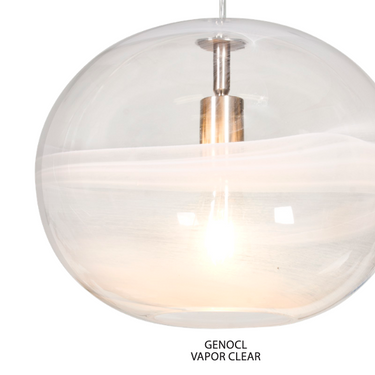 Close-up of Vapor Clear glass shade featuring clear decorative glass and soft illumination