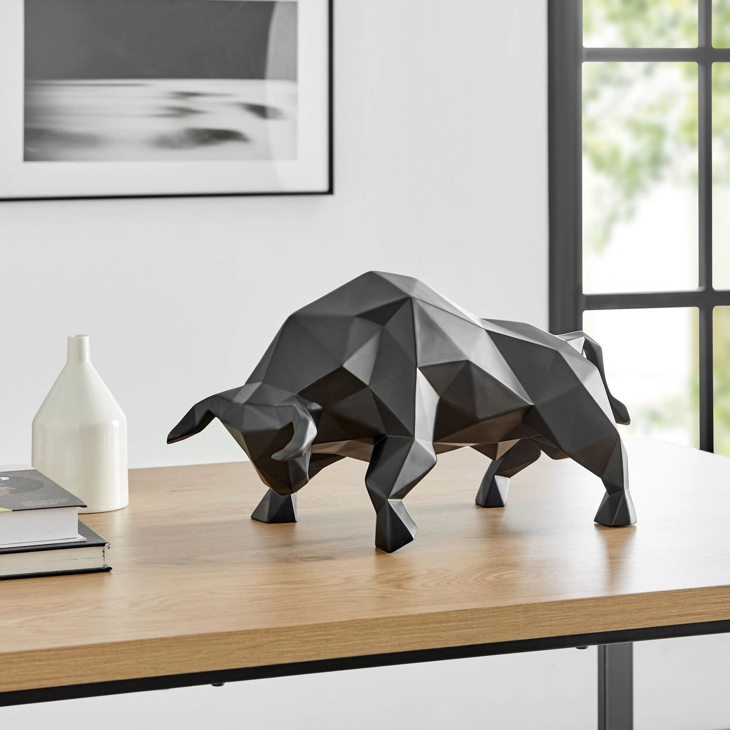 Finesse Decor Geometric Bull Sculpture - Matte Black 2