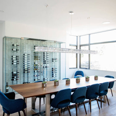 Viso Gia Linear crystal linear suspension installed in an interior