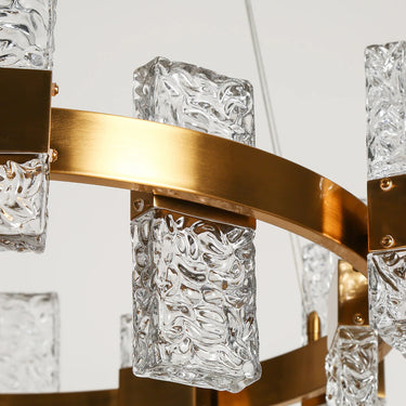 Brass and Crystal LED Chandelier, Wagon Wheel Design, 24 Lights 