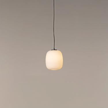 Santa & Cole Globo pendant lamp with white opal glass shade and black ceiling canopy