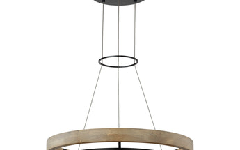 Matte black and weathered oak ring chandelier with integrated LED for modern dining room ceilings