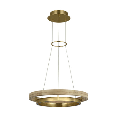 Grace 24-inch chandelier in hand-rubbed brass and oak wood finish for warm transitional ceiling lighting