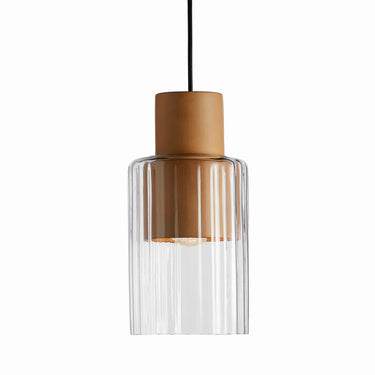 Handmade natural clay pendant lamp with clear glass diffuser for home lighting
