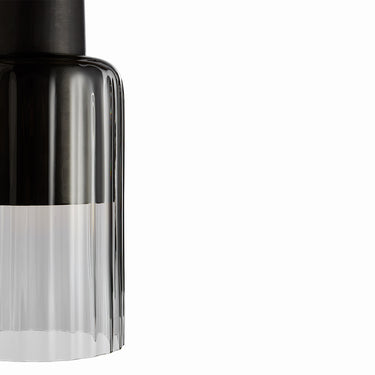 Rustic style ceramic base pendant with Charcoal Smoke shade for living room