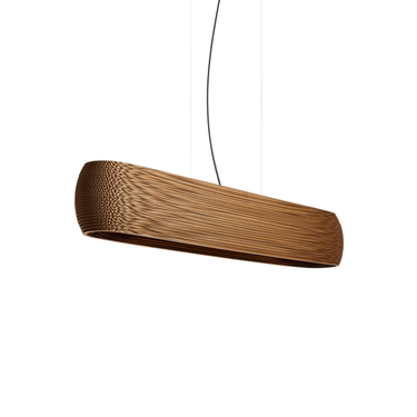 Unlit view showcasing the organic form of the Graypants Oliv linear cardboard fixture. 