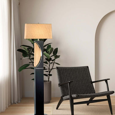 Nova of California Half Moon Floor Lamp Night Light Dark Brown Etruscan Gold Linen Shade