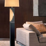 Nova of California Half Moon Floor Lamp Night Light Dark Brown Etruscan Gold Linen Shade