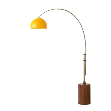 Nova Tambo Half Dome Adjustable Arc Lamp in Mustard shade, Weathered Brass body, Dark Walnut base, photo 2
