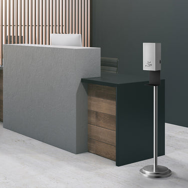 Nova of California Luxe Floor Stand Touchless Hand Sanitizer Dispenser 54 Satin Nickel Powermist
