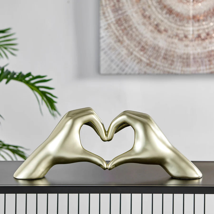 Finesse Decor Heart Hands Sculpture Champagne Gold Resin Handmade