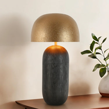 Vintage Gold Mushroom Lamp with Black Resin Base - Hecatonimos HA05027 