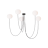 Helium Medium 5 Light LED chandelier in matte black with etched white glass globes