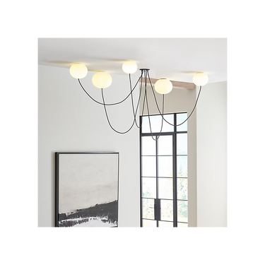 Contemporary 5 light chandelier with integrated LED and glass globe shades