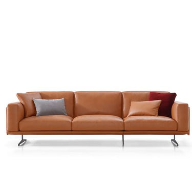 Henry Modern Sofa by Soho Concept in caramel genuine leather with black steel base