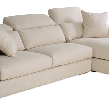 Modern Hollywood sectional sofa by Soho Concept, cream tweed upholstery, right-hand facing sectional for contemporary living room