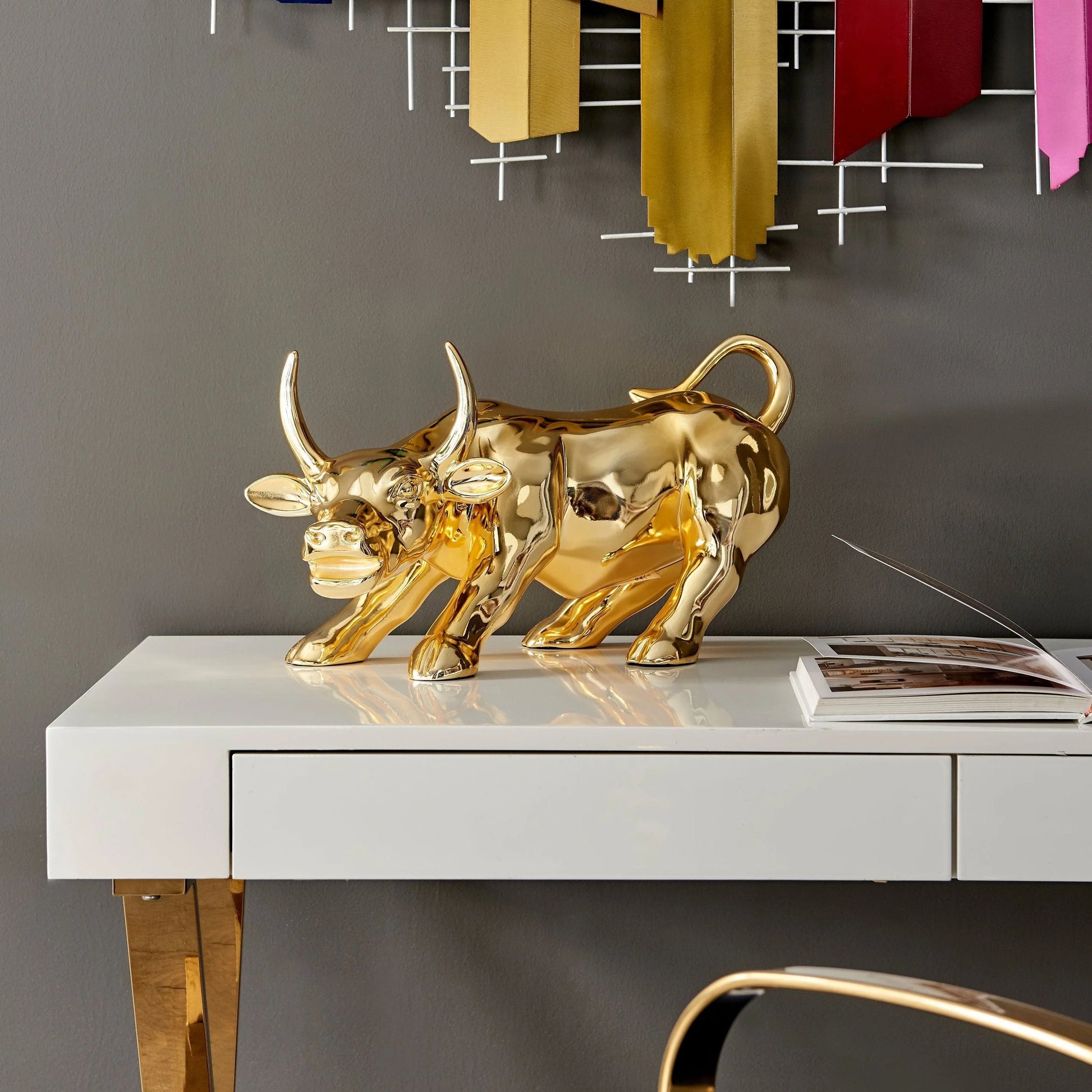 Finesse Decor Hydro Bull Sculpture -  Resin Gold 2