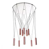 Minimalist LED ceiling light with 10 copper pendants arranged on round canopy