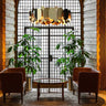 Panel 75 brass suspension light by Steve Jones for Innermost in modern dining room