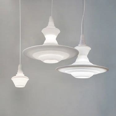 White Stupa Pendant Light with white braided cable, a clean and contemporary lighting solution.