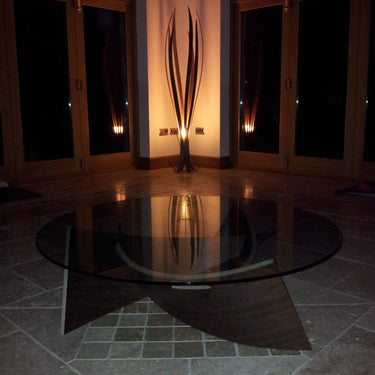 Artisan crafted Iris floor lamp, walnut timber, designer lighting