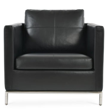 SohoConcept Istanbul armchair in black PPM leatherette with stainless steel base contemporary lounge chair