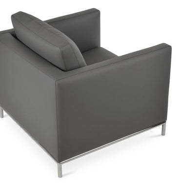 Contemporary Istanbul armchair by SohoConcept in grey PPM fabric with stainless steel base for living room or office seating